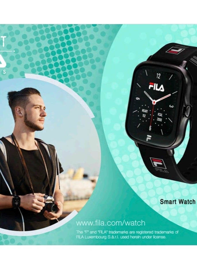 Fila Unisex Smart watch With Black Silicone Strap, SW/24B, size 45mm
