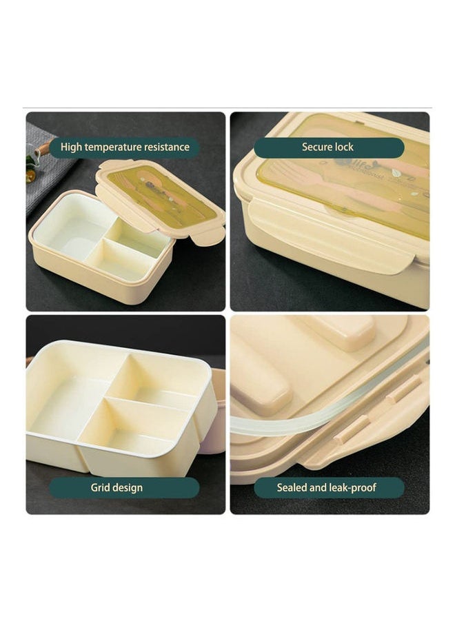 3-Grid Lunch Box With Lid Beige