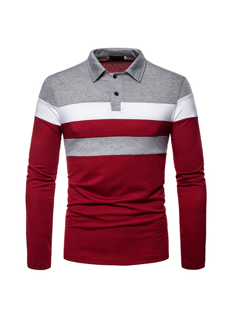 Mens Fashion Block Polo Shirt 2023 Red + Gray