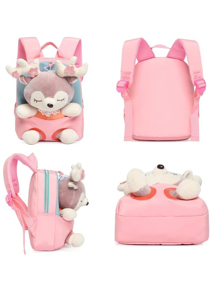 Little Doll Stuffed Animal kids Plush Backpack, Lovely Toddler Backpack, Cartoon Preschool Purse for Kids, Suitable for 2-6 Years Girl Boy (Pink)