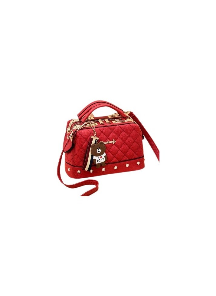 Europe and American new fashion women's bag lingge small smell style bag Boston shoulder hanger Colour:Red Sizes:25*13*16cm