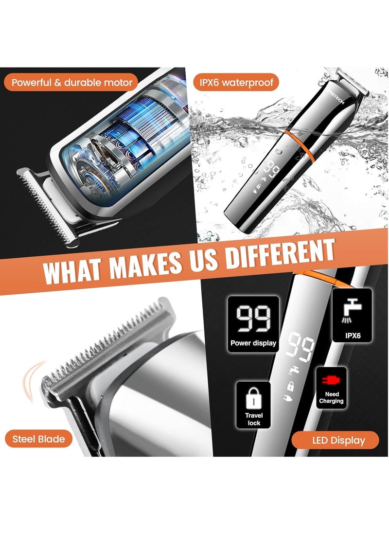 PRITECH Hair Clippers Beard Trimmer for Men Cordless Hair Trimmer Hair Cutting Groomer Kit USB Rechargeable 6 in 1