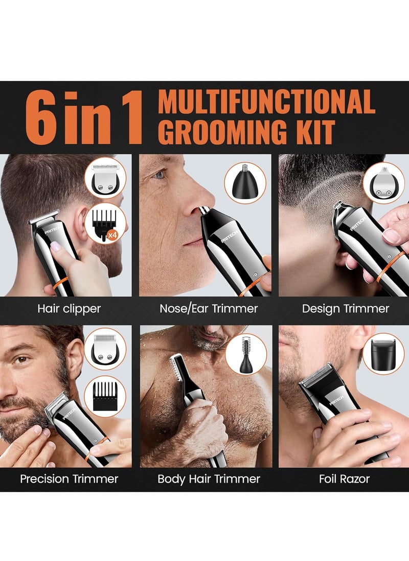 PRITECH Hair Clippers Beard Trimmer for Men Cordless Hair Trimmer Hair Cutting Groomer Kit USB Rechargeable 6 in 1