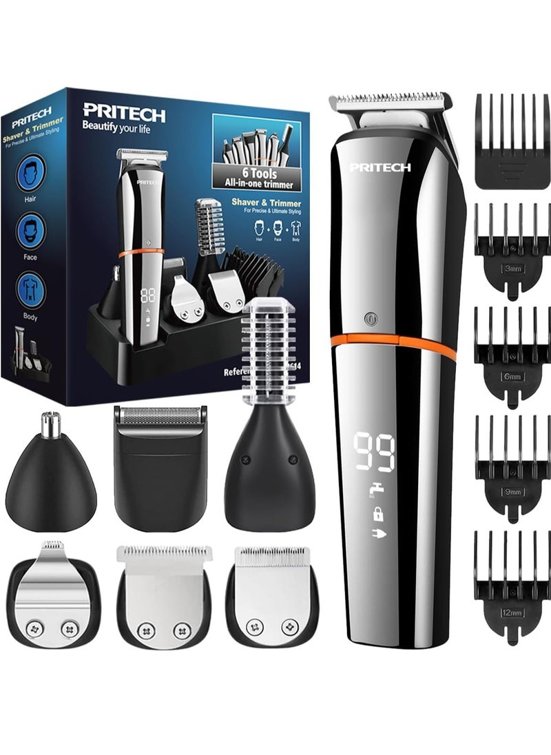 PRITECH Hair Clippers Beard Trimmer for Men Cordless Hair Trimmer Hair Cutting Groomer Kit USB Rechargeable 6 in 1