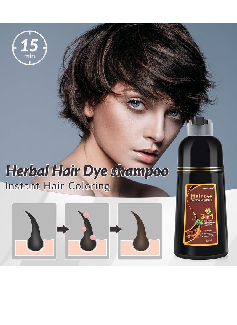 Darkbrown Hair Dye Shampoo for Women and Men, 3 IN 1 Hair Color Shampoo, Natural Herbal Plant Semi Permanent Grey Hair Cover Treated, 16.9 Fl Oz