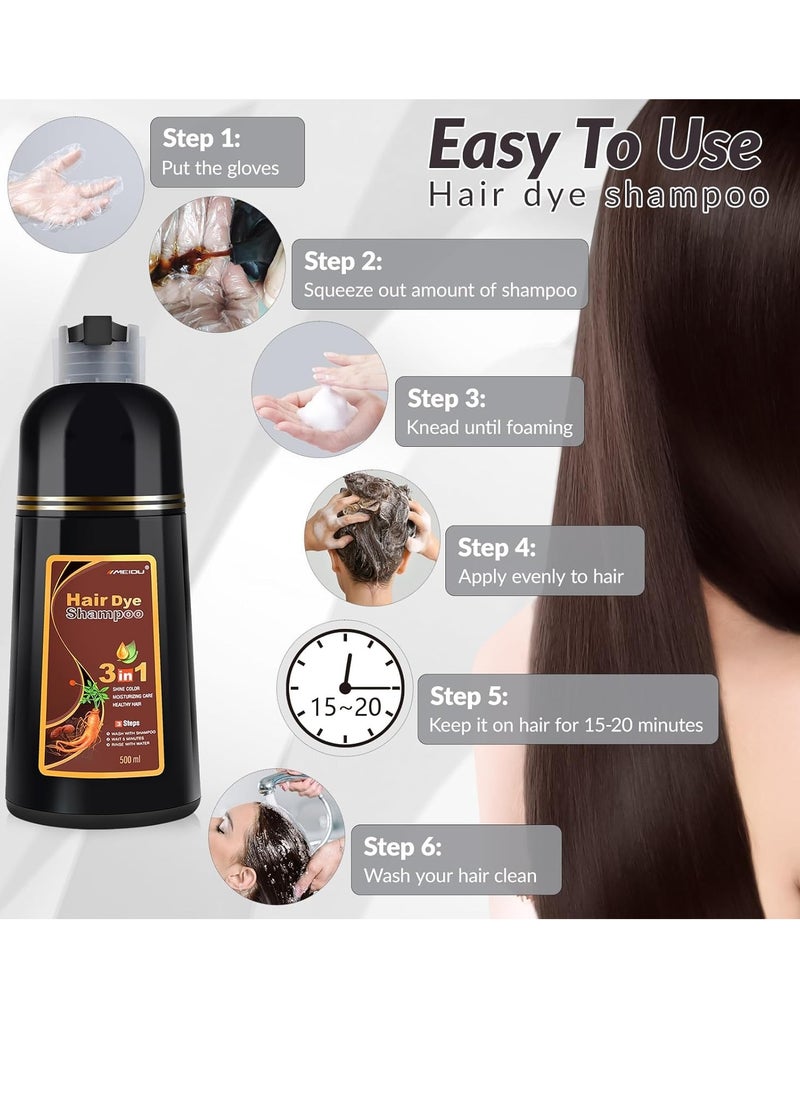 Darkbrown Hair Dye Shampoo for Women and Men, 3 IN 1 Hair Color Shampoo, Natural Herbal Plant Semi Permanent Grey Hair Cover Treated, 16.9 Fl Oz