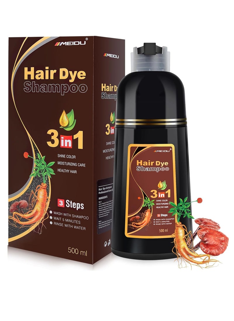 Darkbrown Hair Dye Shampoo for Women and Men, 3 IN 1 Hair Color Shampoo, Natural Herbal Plant Semi Permanent Grey Hair Cover Treated, 16.9 Fl Oz