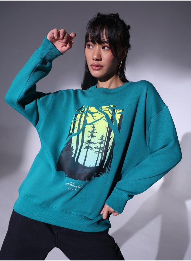 Women Green Sweatshirt