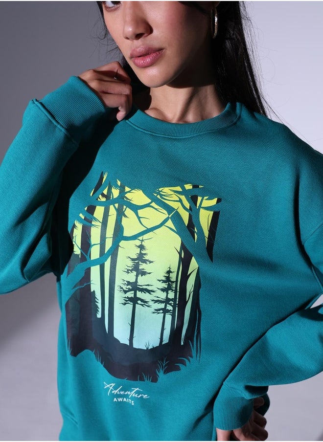 Women Green Sweatshirt