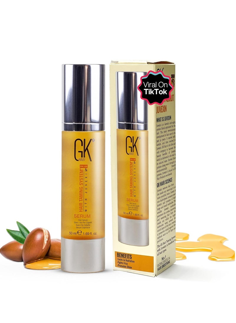 GK HAIR Global Keratin Hair Smoothing Serum (1.69 Fl. Oz/50ml) - 100% Organic Argan Oil Hydrating Strength Shine Dry Damaged Repair Anti Frizz Moistures Nourishment & Weightless Styling All Hair Types