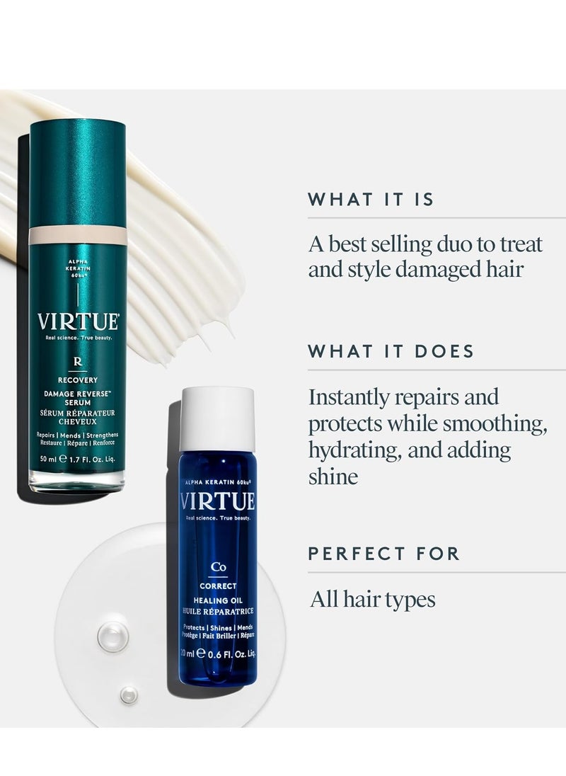 Virtue Daily Damage Repair Essentials with Damage Reverse Hair Serum and Healing Hair Oil Treatment Serum for Damaged Hair