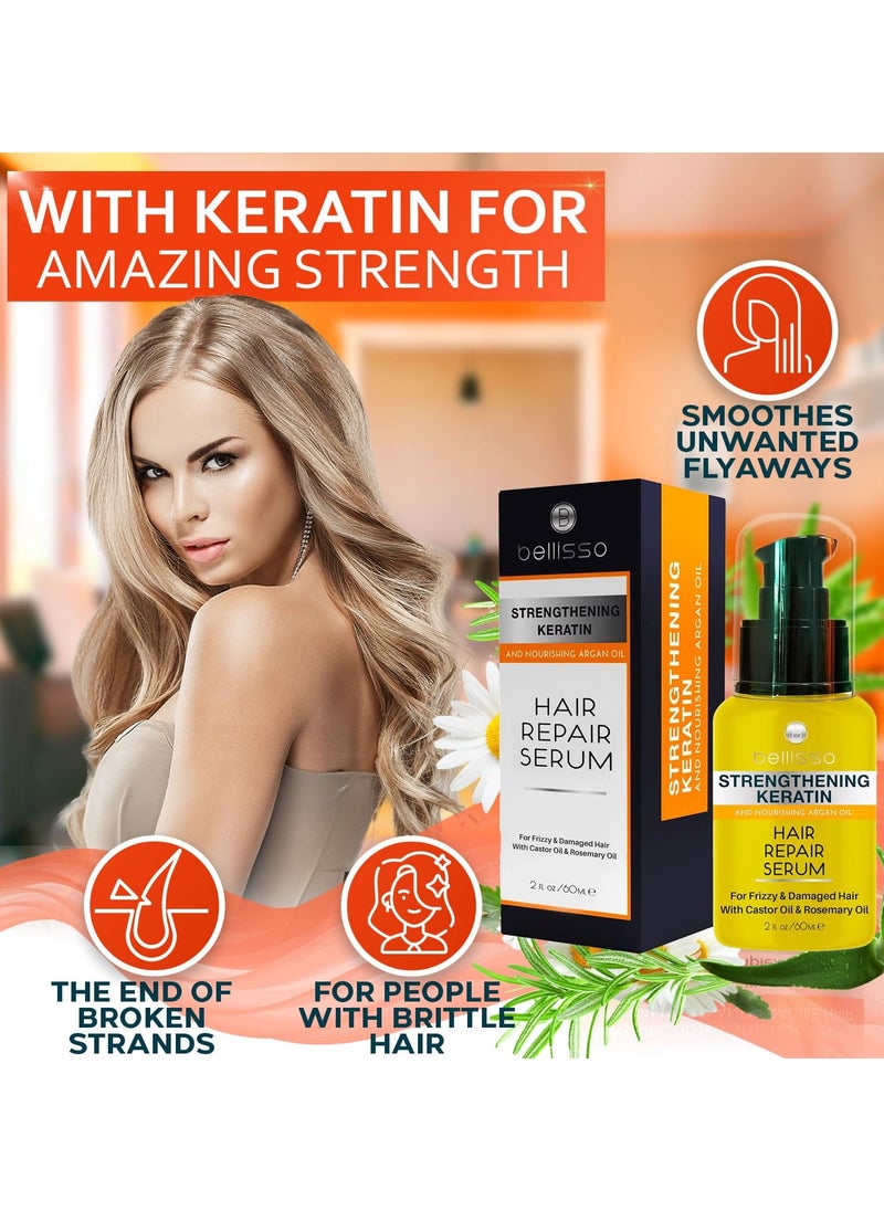 Keratin Hair Serum - Heat Protection Treatment and Anti Frizz Control - Protectant Oil and Straightener for Frizzy and Damaged Split Ends - Smoothing Products for Shine, Advanced Care for Women