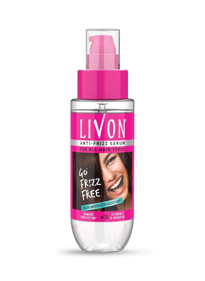 Livon Hair Serum for Men & Women | Frizz-free, stronger and shinier hair | Sulphate & Paraben free| For All Hair Types | Lightweight & Non Greasy | Enriched with Argan Oil & Vitamin E | 3.3 Fl.Oz