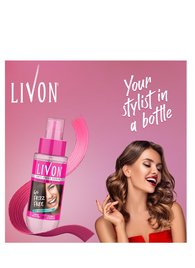 Livon Hair Serum for Men & Women | Frizz-free, stronger and shinier hair | Sulphate & Paraben free| For All Hair Types | Lightweight & Non Greasy | Enriched with Argan Oil & Vitamin E | 3.3 Fl.Oz