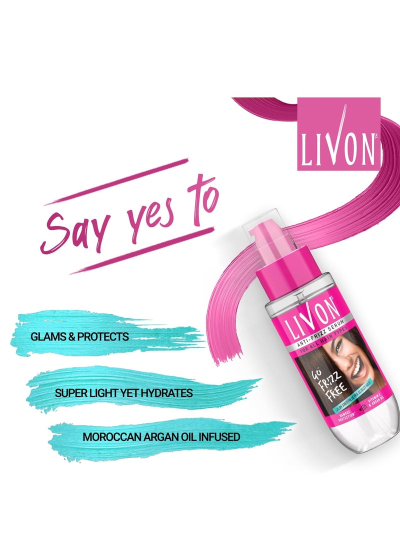 Livon Hair Serum for Men & Women | Frizz-free, stronger and shinier hair | Sulphate & Paraben free| For All Hair Types | Lightweight & Non Greasy | Enriched with Argan Oil & Vitamin E | 3.3 Fl.Oz