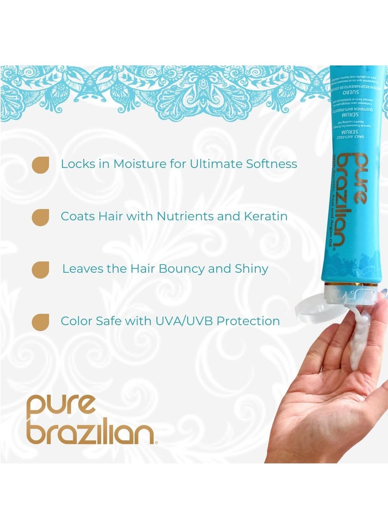 PURE BRAZILIAN Anti-frizz Daily Leave-in Serum - Strengthening Hair Treatment Formulated to Fortify and Protect Your Hair From Heat & UVA/UVB (13.5 Ounce / 400 Milliliter)