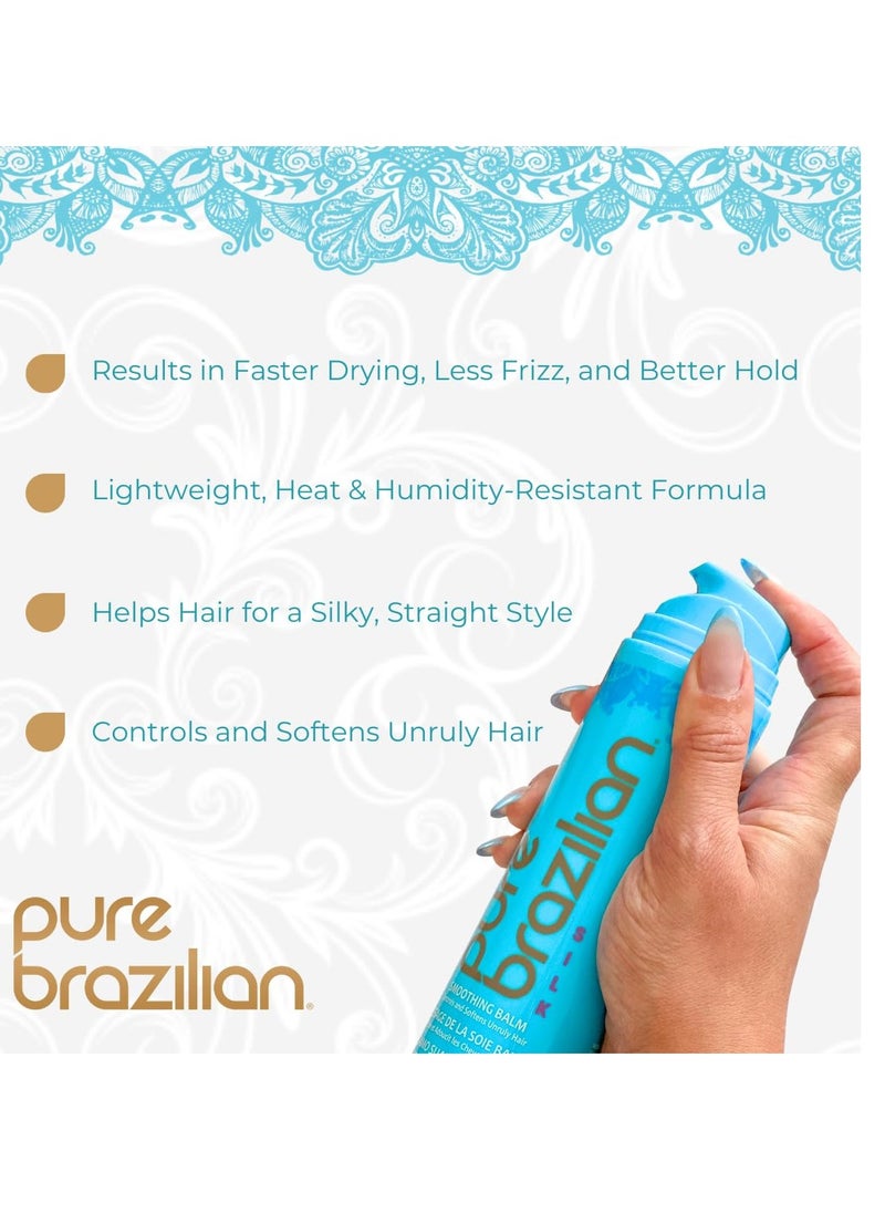 Pure Brazilian - Silk Smoothing Balm With Keratin, Hydrolyzed Silk & Coconut Oil, Anti-Frizz, Nourishing and Strengthening Formula for Silky Smooth Hair, Salon-Quality Treatment, (6.78 Oz)