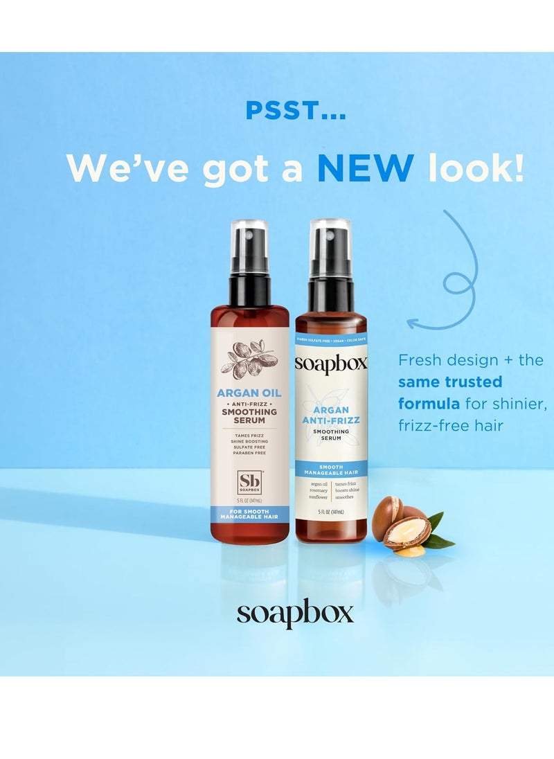 Soapbox Argan Oil Smoothing Serum, Anti-Frizz Serum For All Hair Types with Shea Butter & Vitamin E Repairs Damage & Controls Flyaways - Vegan, Cruelty and Gluten Free (5 Fl oz)
