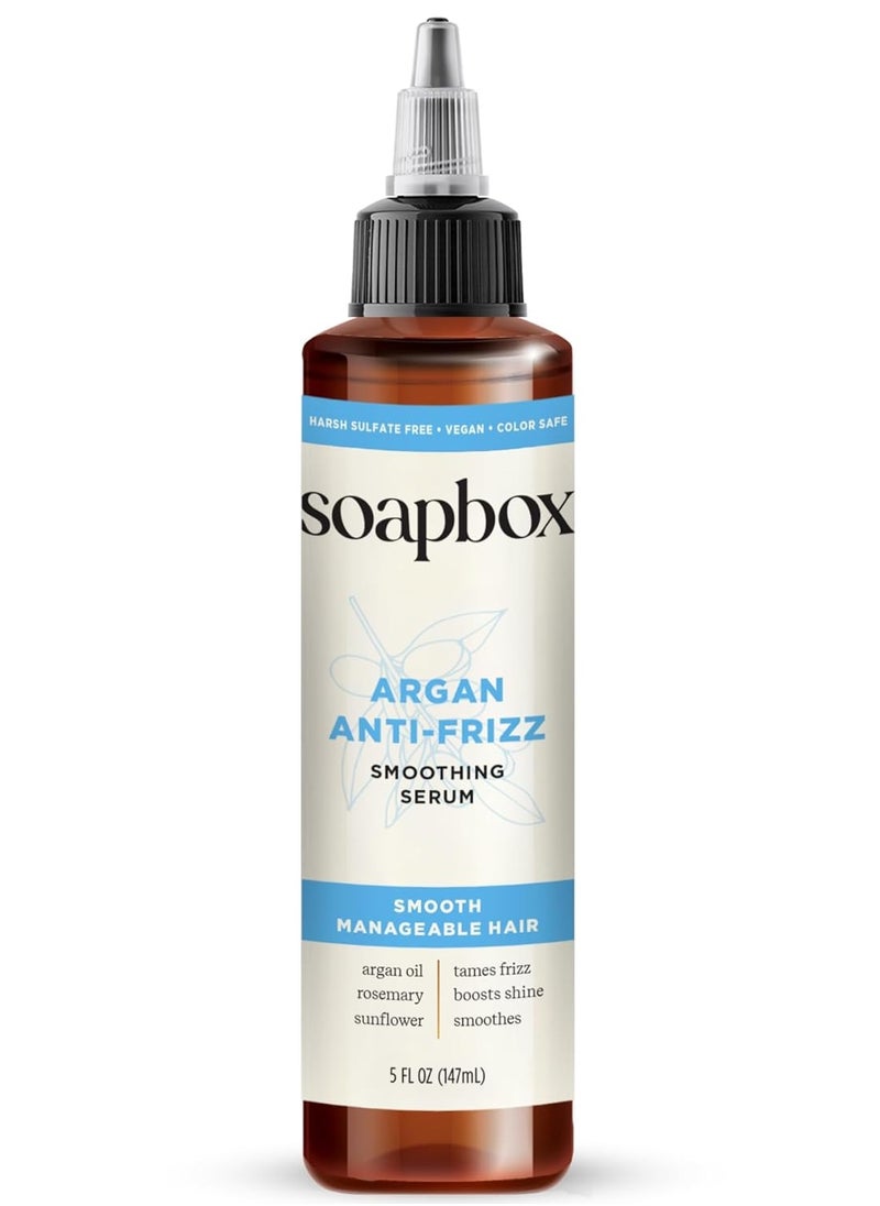 Soapbox Argan Oil Smoothing Serum, Anti-Frizz Serum For All Hair Types with Shea Butter & Vitamin E Repairs Damage & Controls Flyaways - Vegan, Cruelty and Gluten Free (5 Fl oz)