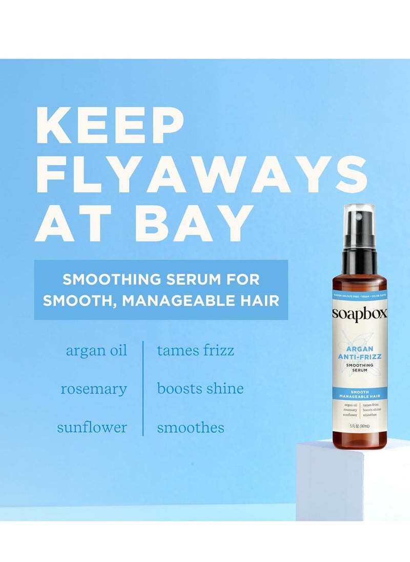 Soapbox Argan Oil Smoothing Serum, Anti-Frizz Serum For All Hair Types with Shea Butter & Vitamin E Repairs Damage & Controls Flyaways - Vegan, Cruelty and Gluten Free (5 Fl oz)