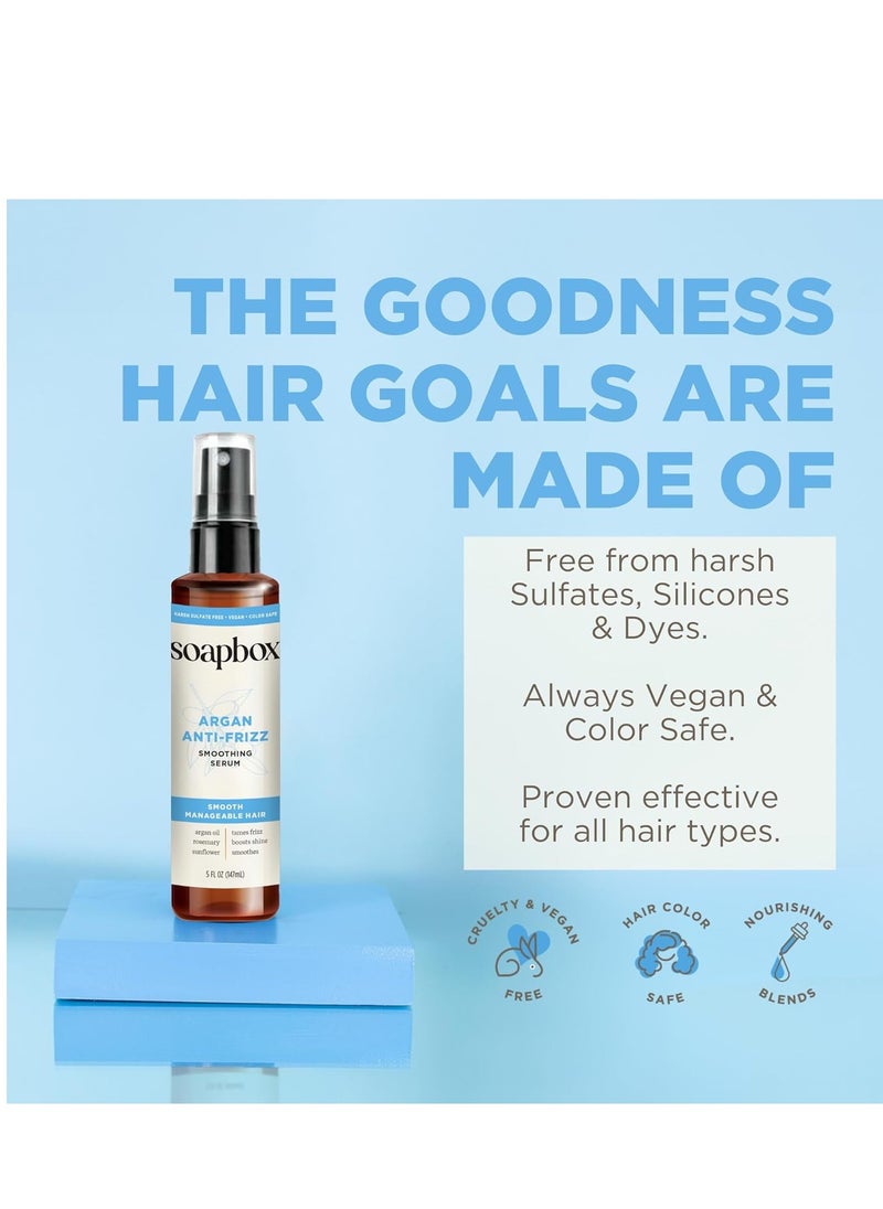 Soapbox Argan Oil Smoothing Serum, Anti-Frizz Serum For All Hair Types with Shea Butter & Vitamin E Repairs Damage & Controls Flyaways - Vegan, Cruelty and Gluten Free (5 Fl oz)