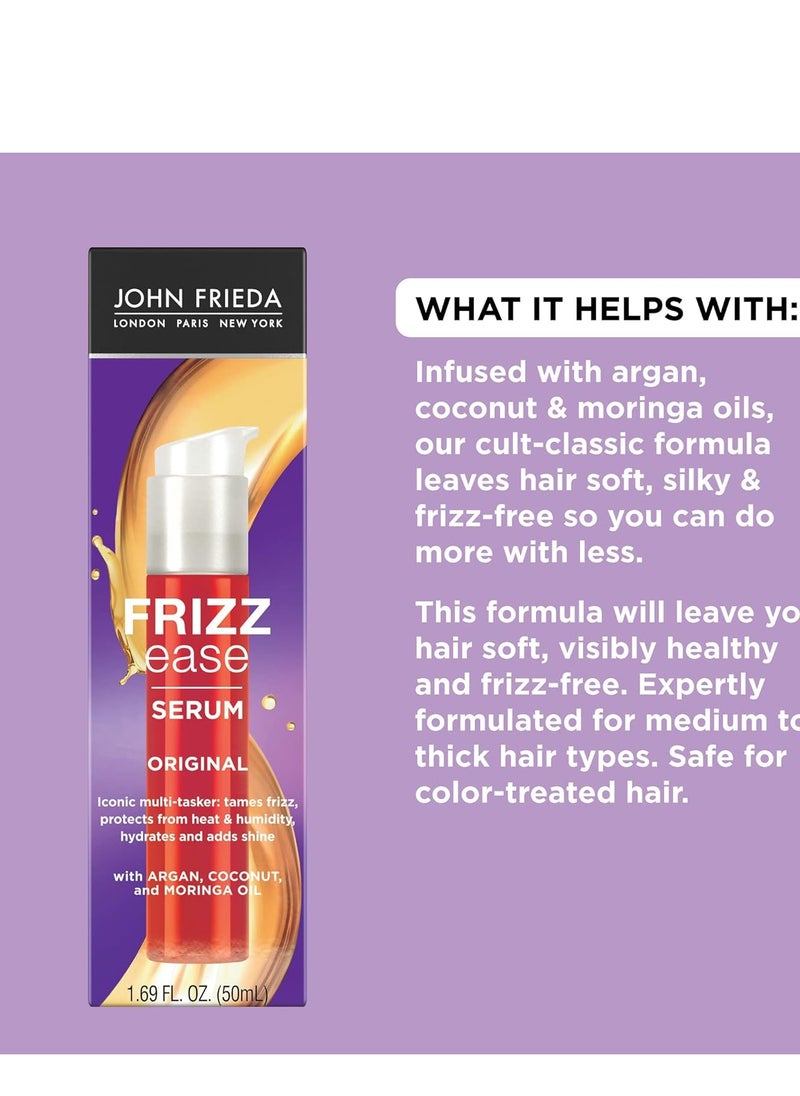 John Frieda Anti Frizz, Frizz Ease Original Hair Serum, Anti-Frizz Heat Protecting, Infused with Silk Protein, 1.69 fl oz