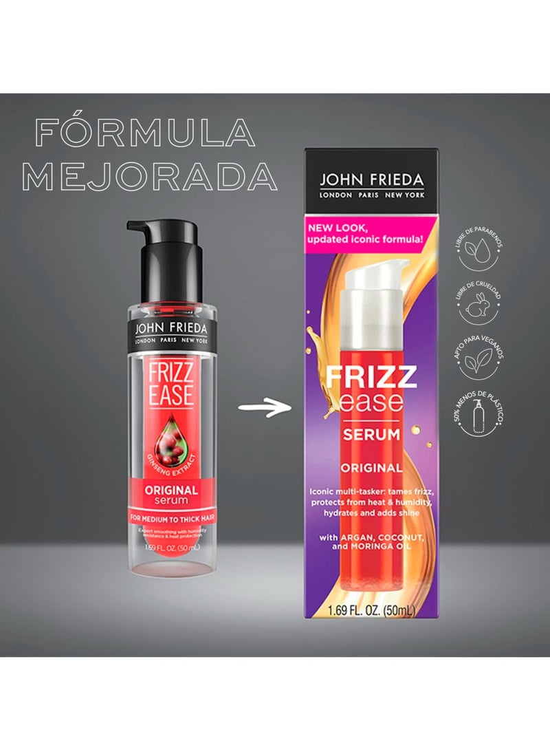 John Frieda Anti Frizz, Frizz Ease Original Hair Serum, Anti-Frizz Heat Protecting, Infused with Silk Protein, 1.69 fl oz