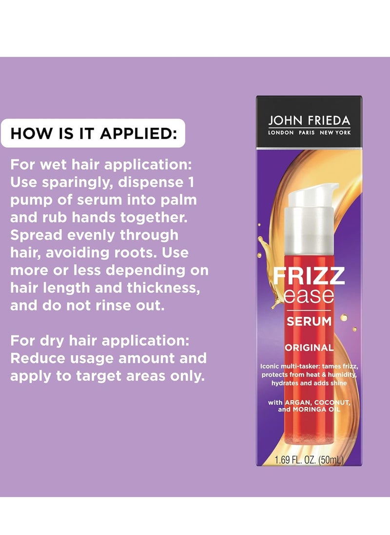 John Frieda Anti Frizz, Frizz Ease Original Hair Serum, Anti-Frizz Heat Protecting, Infused with Silk Protein, 1.69 fl oz