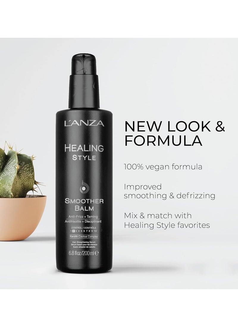 L'ANZA Healing Style Smoother Balm, New & Improved Keratin Hair Treatment & Hair Straightener Serum, Heat Protection & Anti Frizz Hair Product, Luxury Hair Care for Curly Frizzy Hair (6.8 Fl Oz)