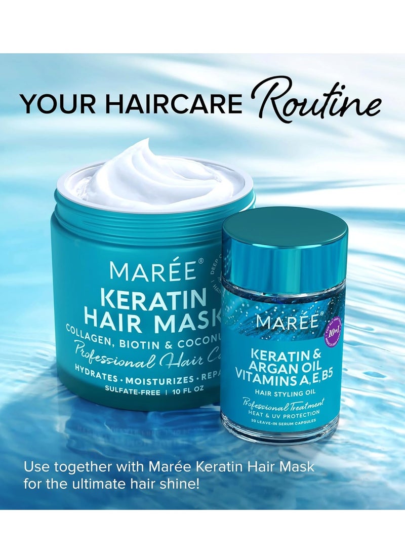 MAREE Hair Serum for Damaged Hair 2 Pack - Keratin & Moisturizing Oil Capsules with Avocado, Jojoba & Argan Oil - Hair Growth Serum for Thinning Hair Vitamins A, E & B5, Gotas Para El Cabello