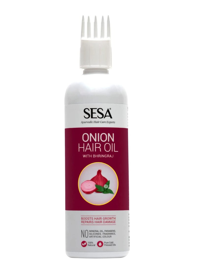 SESA Onion Hair Oil With Bhringraj & Ayurvedic Herbal Extracts | Now With Comb Applicator | Paraben Free & Sulphate Free | 200 Ml (Pack Of 1)