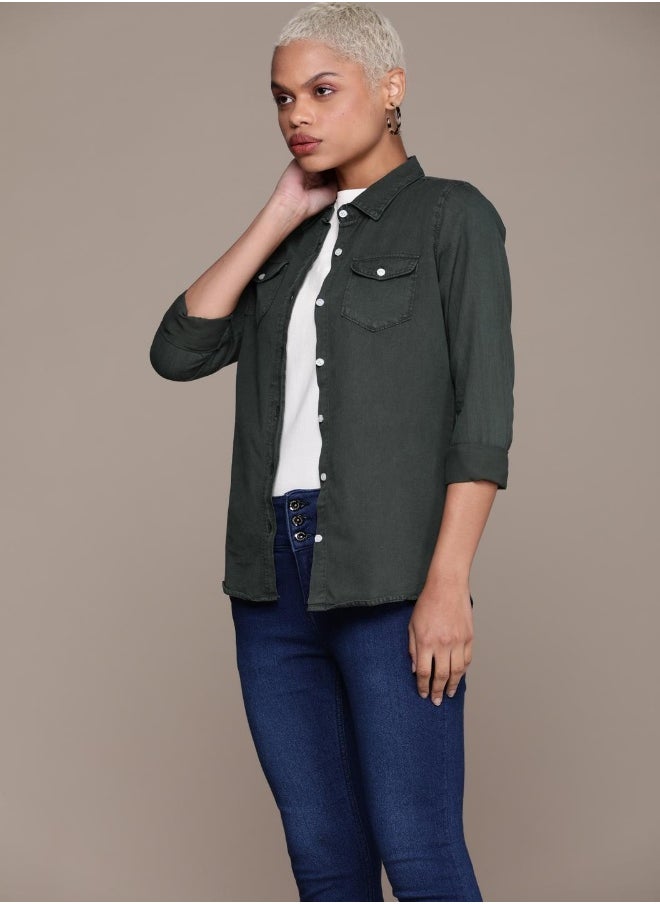 Women Green Opaque Casual Shirt