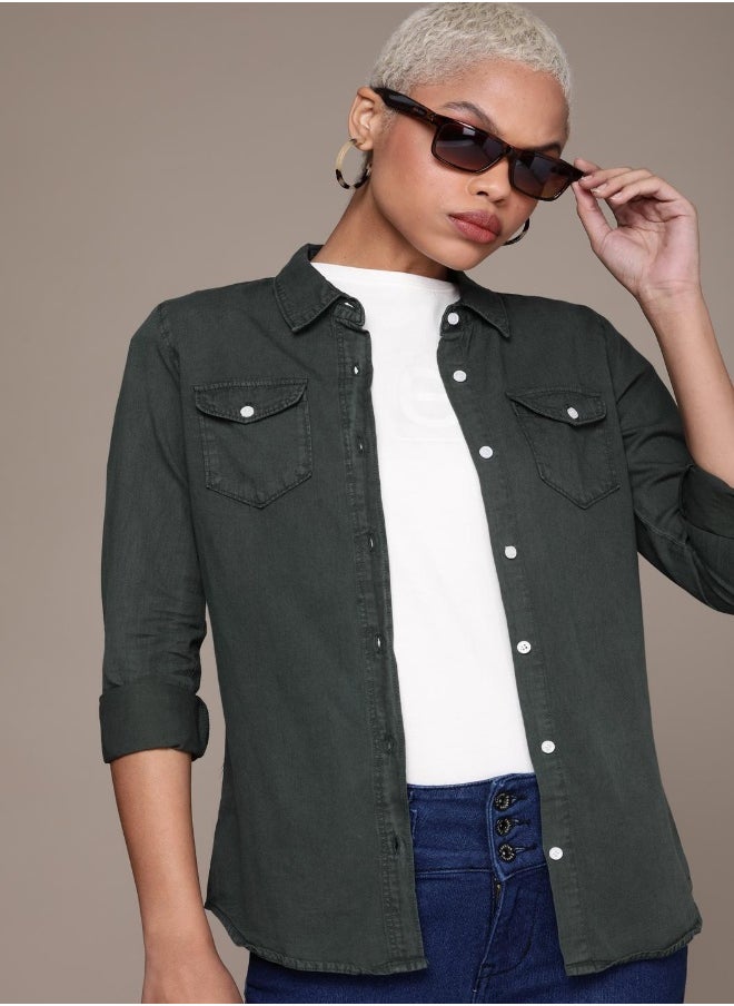 Women Green Opaque Casual Shirt