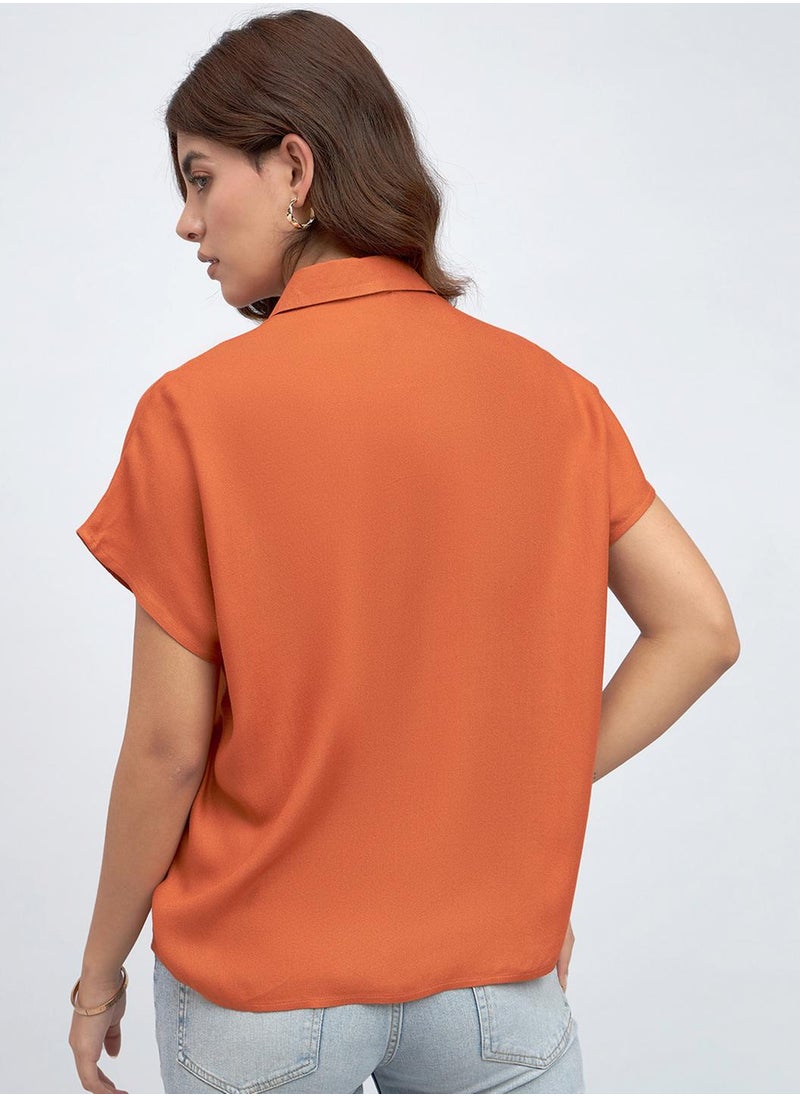 Rust Relaxed Fit Shirt for Women - Viscose Moss, Solid, Half Sleeves, Casual, Machine Wash