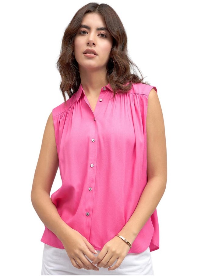 Pink Regular Fit Sleeveless Shirt for Women - Modal, Solid, Casual, Machine Wash