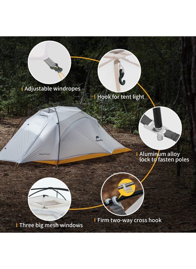 Cloud Up 2 | 10D Superlight Professional Tent | Rectangular 2-Person Tent | Size: 110 Inches X 53.15 Inches | Waterproof, Quick Setup, Lightweight | Color - Grey & Yellow