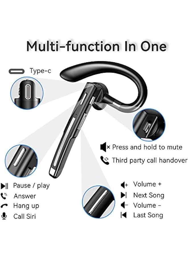 Bluetooth Headset Single Ear Business Earbuds, Wireless Bluetooth Headset with Mic, Driving Headset with 800mAh Charging Case, 120 Hours Standby Time Bluetooth Earpiece, Fit for Call in Working