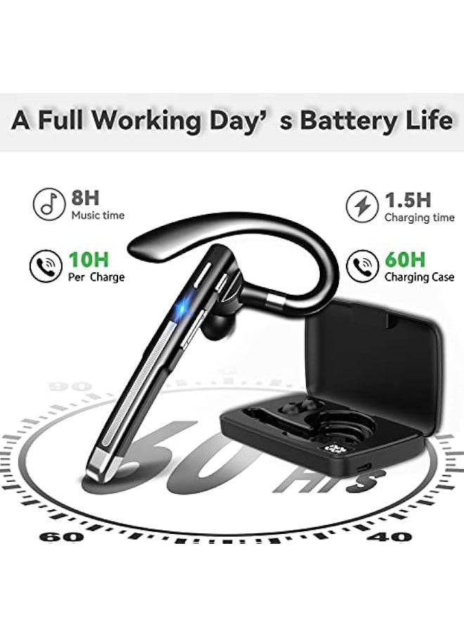 Bluetooth Headset Single Ear Business Earbuds, Wireless Bluetooth Headset with Mic, Driving Headset with 800mAh Charging Case, 120 Hours Standby Time Bluetooth Earpiece, Fit for Call in Working