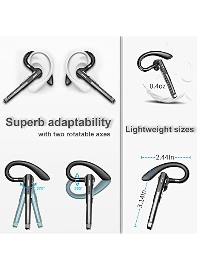 Bluetooth Headset Single Ear Business Earbuds, Wireless Bluetooth Headset with Mic, Driving Headset with 800mAh Charging Case, 120 Hours Standby Time Bluetooth Earpiece, Fit for Call in Working