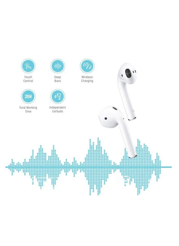 Deep Bass Wireless Earbuds 2, 20H Total Working Time, Wireless Charging, Independent Earbuds, Touch Control, Connectivity with Bluetooth 5.0, One-Step Pairing - White