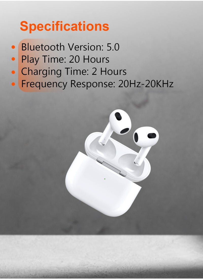 Deep Bass Wireless Earbuds 3 / 20H Total Working Time / Independent Earbuds / Wireless Charging / Touch Control / Bluetooth 5.2 Connectivity - White