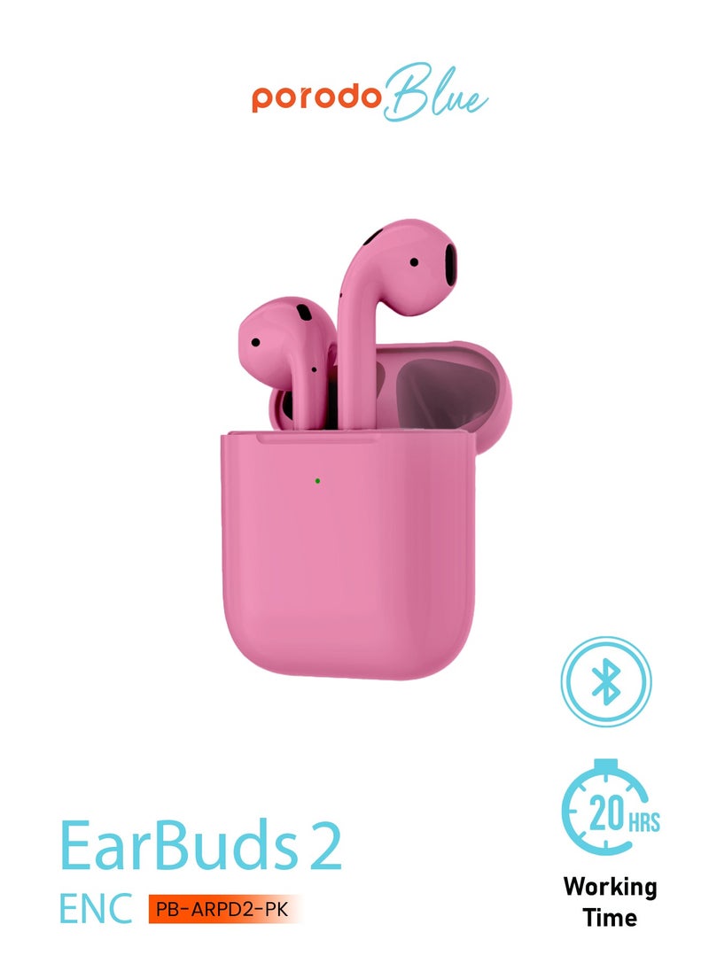 Deep Bass Wireless Earbuds 2 / Touch Control / Wireless Charging / Independent Earbuds / 20 Hours Working Time / ENC / Premium Materials / v5 Bluetooth / Type-C Charging Port - Pink