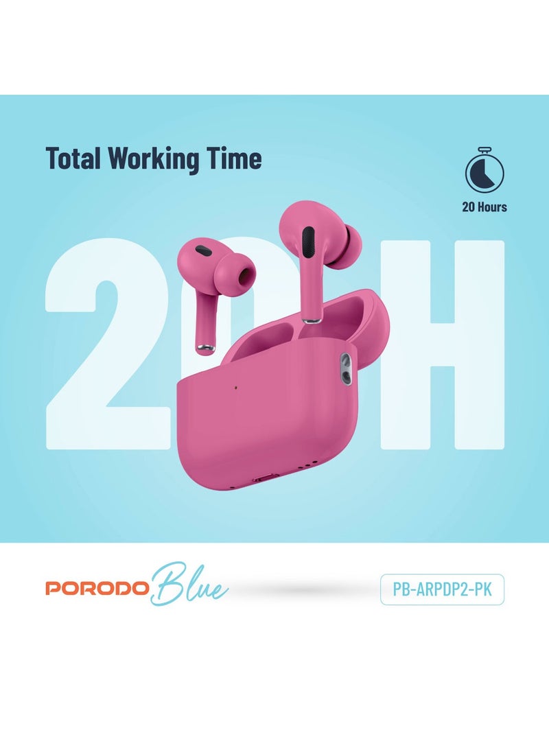 Earbuds Pro 2 With Swipe Volume Wireless Charging / ENC / 20H Total Working Time / Independent Earbuds / Wireless Charging / Touch Control / Deep Bass / Swipe Volume / One Side Operation - Pink