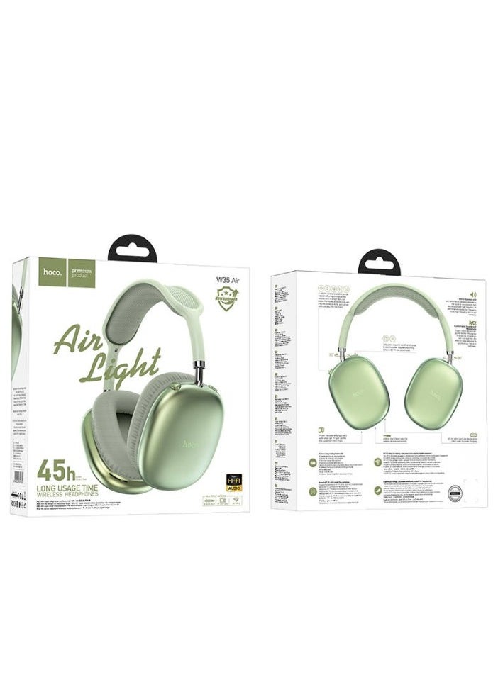 HOCO W35 Air Wireless Bluetooth Headphones Active Noise Cancelling HiFi Stereo Sound Adjustable Wireless(green)