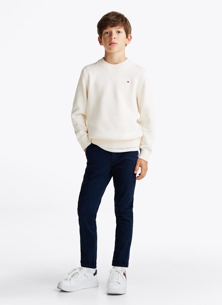 Youth Crew Neck Elbow Patch Regular Sweater