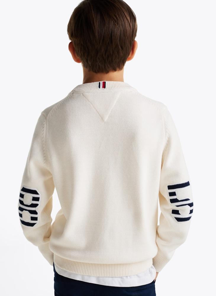 Youth Crew Neck Elbow Patch Regular Sweater