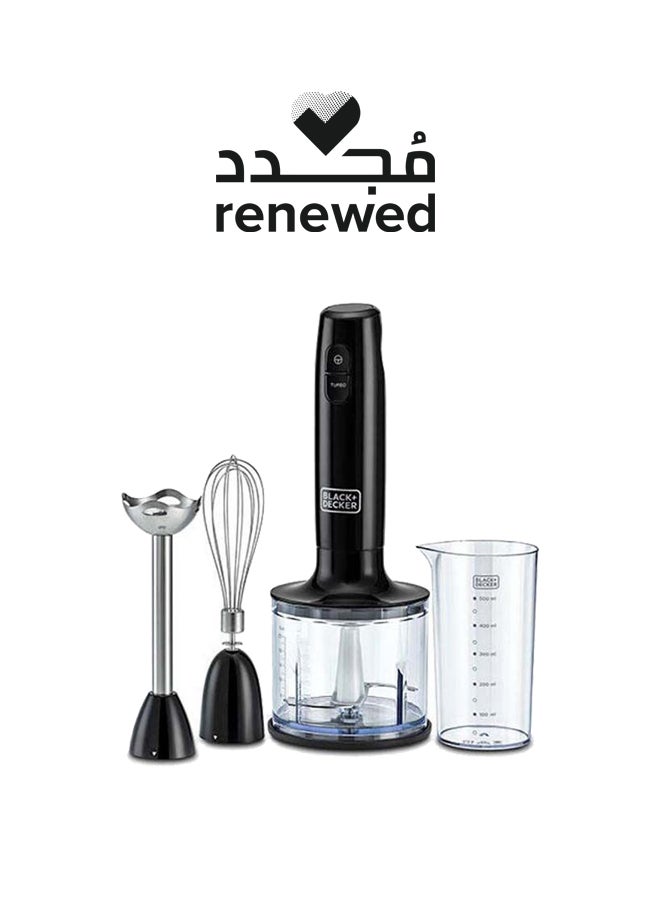 Renewed - Hand Blender With Chopper And Whisk 3-in-1 (Damaged Box) HB600-B5 Black/Clear