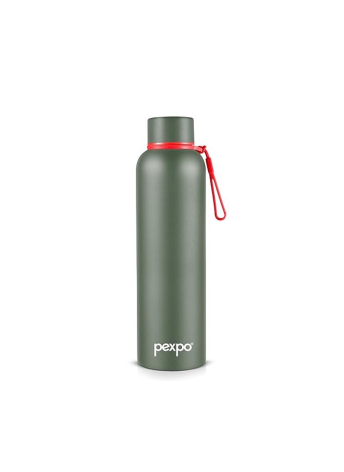 Pexpo Bravo 1000 Hot & Cold ISI Certified Flask- Military Green- Stainless Steel Water Bottle | Office| Gym| Travelling| Home| School| Adults & Kids