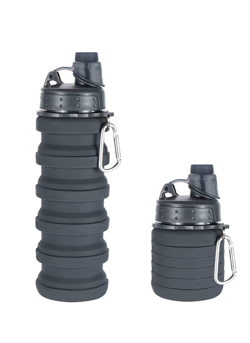Water Bottle, Drink Bottle 500ml Collapsible Silicone Sports Water Bottle BPA-free Leak-proof Water Bottle for Gym Yoga Fitness Camping (Grey)