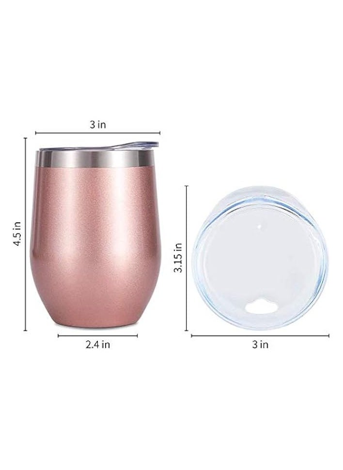 Tumbler with Lid, Double Wall Stainless  Steel Stemless Insulated Wine Glass 12oz, Durable Insulated Coffee Mug, for Champaign, Cocktail, Beer, Office